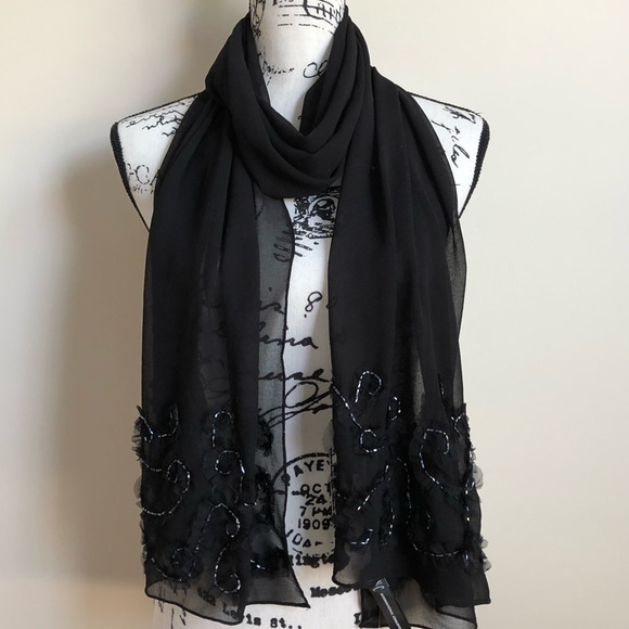 INC International Concepts Accessories - NWT Inc Black Beaded Sheer Scarf Wrap